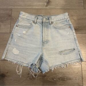 Express Light Blue Distressed Denim Mom Shorts Super High Rise Size 00